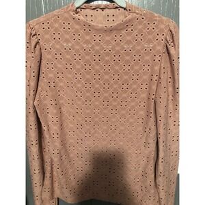 Mauve Pink Eyelet Mock Neck Long Sleeve top coquette boLayering Lo